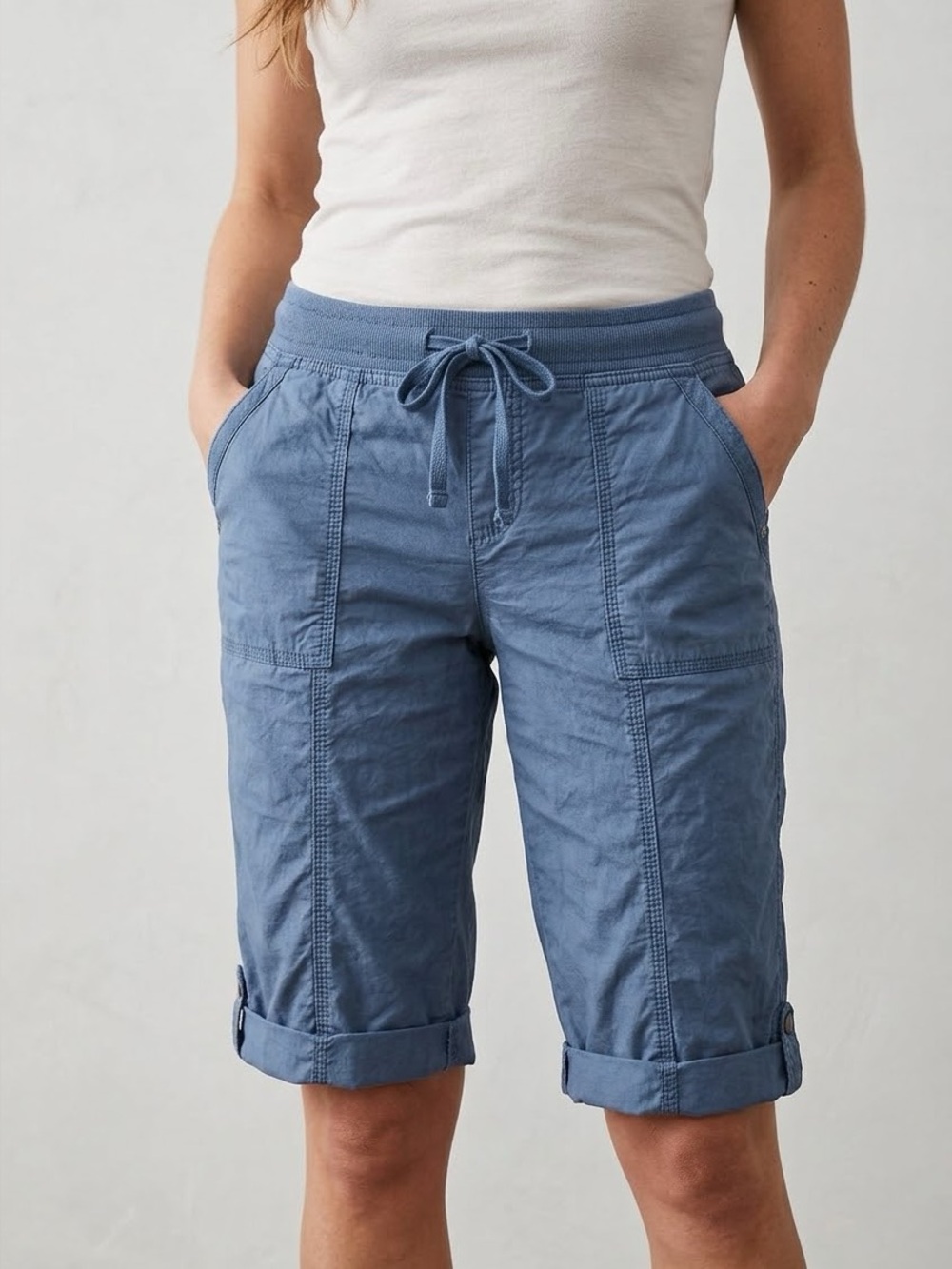 Style & Co Blue Drawstring Knit Waistband Cargo Utility Bermuda Shorts Size M